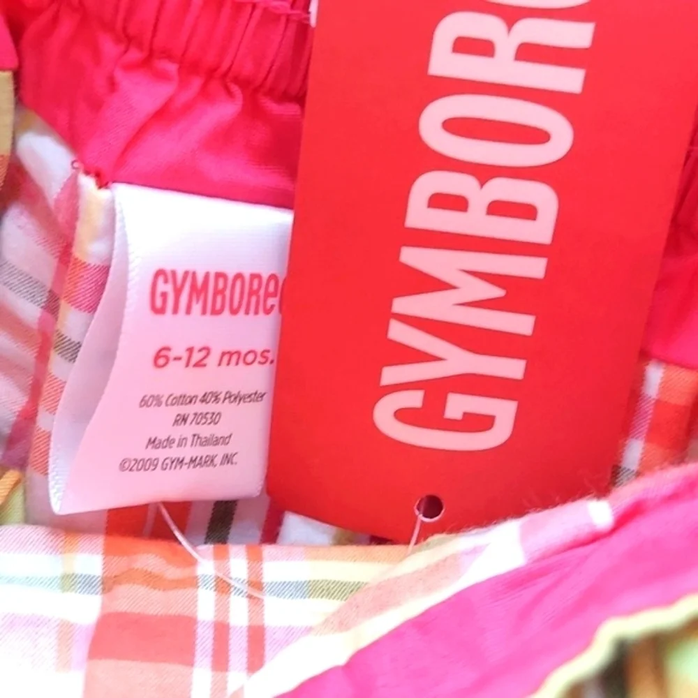 Gymboree Bow Plaid Skirt Skort - pink green beige - size 6-12 months